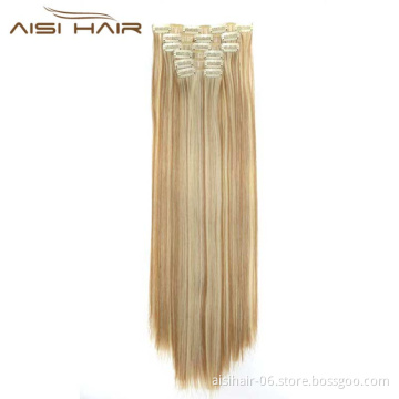 Aisi Hair Synthetic Heat Resistant Fiber 16 Clips in Hair Extensions Straight Hair Piece For Women